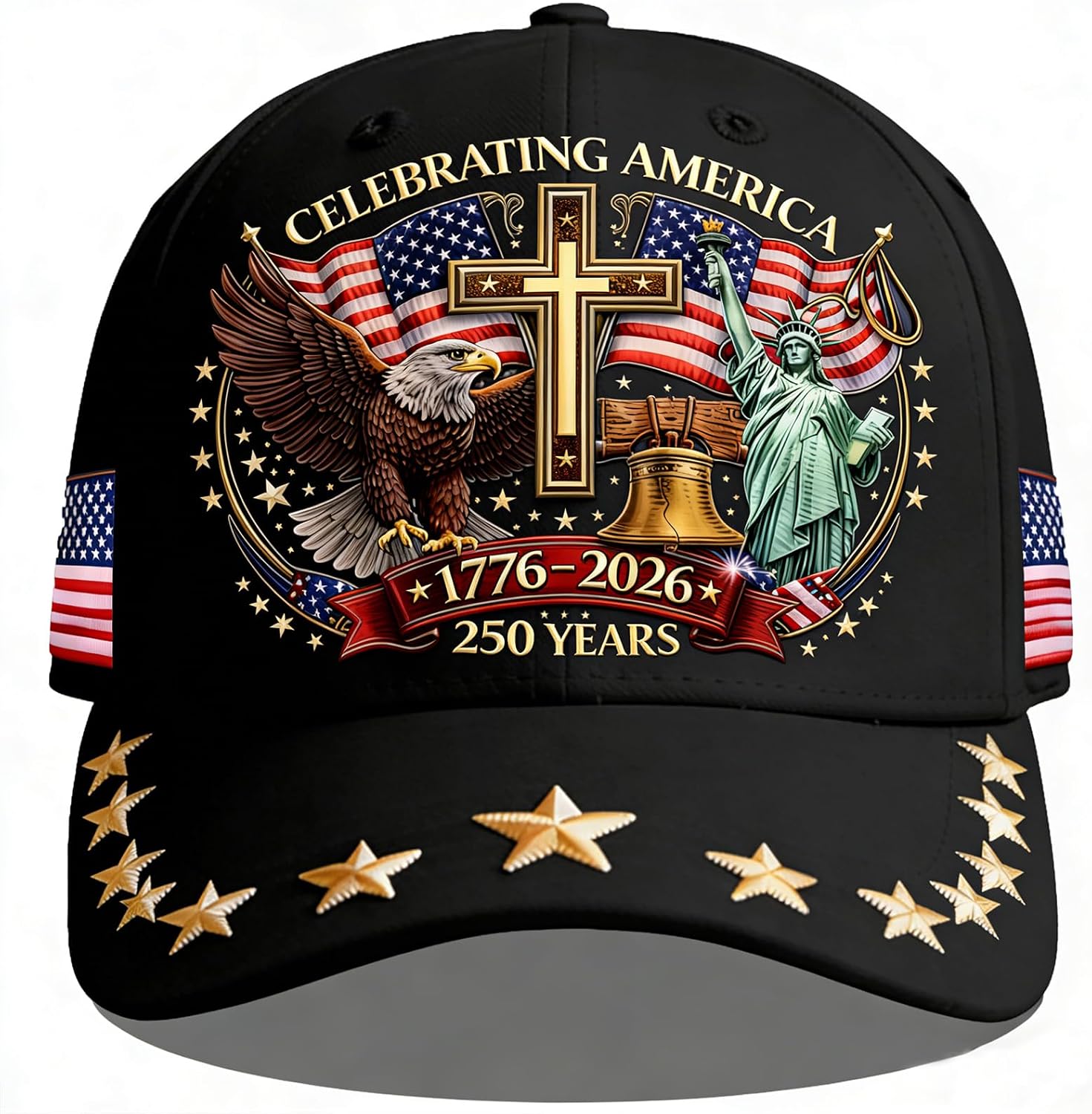 250 Anniversary USA Hat,Eagle Liberty Cross Printed Pattern,250th Anniversary USA hat,Adjustable Baseball Cap for Men Women