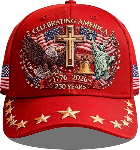 250 Anniversary USA Hat,Eagle Liberty Cross Printed Pattern,250th Anniversary USA hat,Adjustable Baseball Cap for Men Women