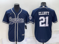 Men's Dallas Cowboys Ezekiel Elliott #21 Navy Game Jerseys Joint Edition