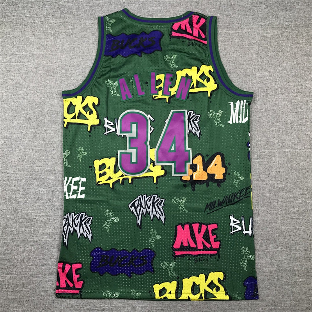 Milwaukee Bucks #34 Ray Allen Retro NBA Jersey – Sizes S–XXXL