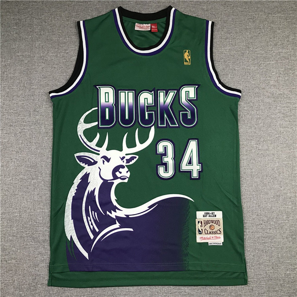 Milwaukee Bucks #34 Ray Allen Retro NBA Jersey – Sizes S–XXXL