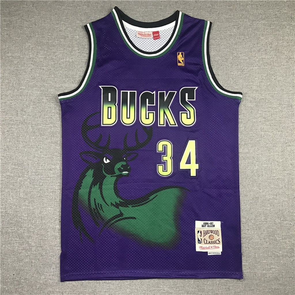 Milwaukee Bucks #34 Ray Allen Retro NBA Jersey – Sizes S–XXXL